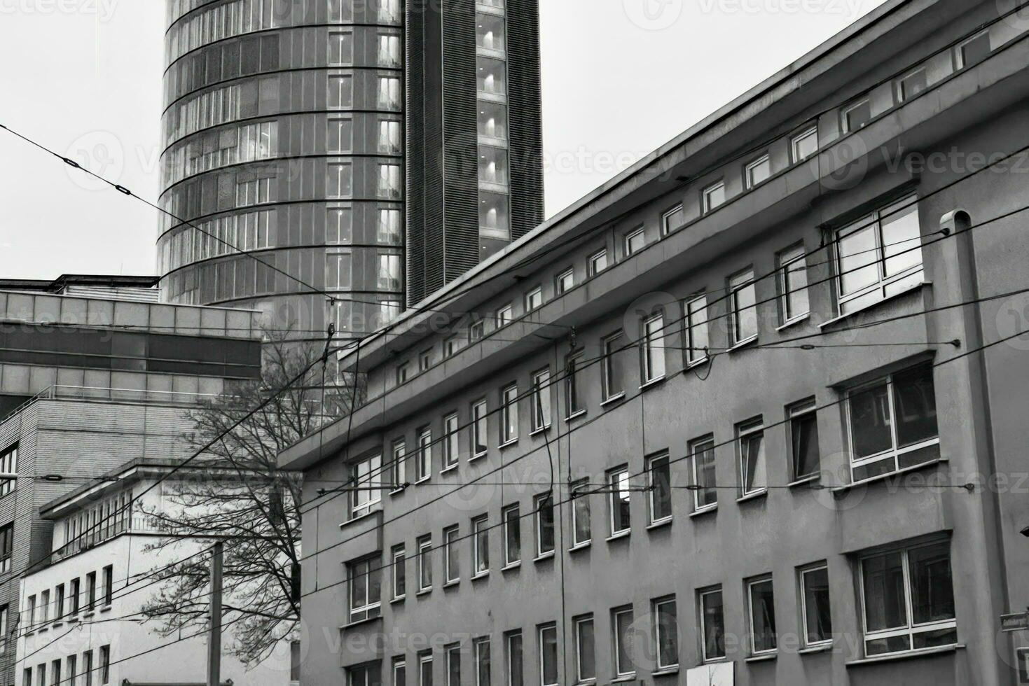 Graustufen Schuss von ein industriell Gebäude foto