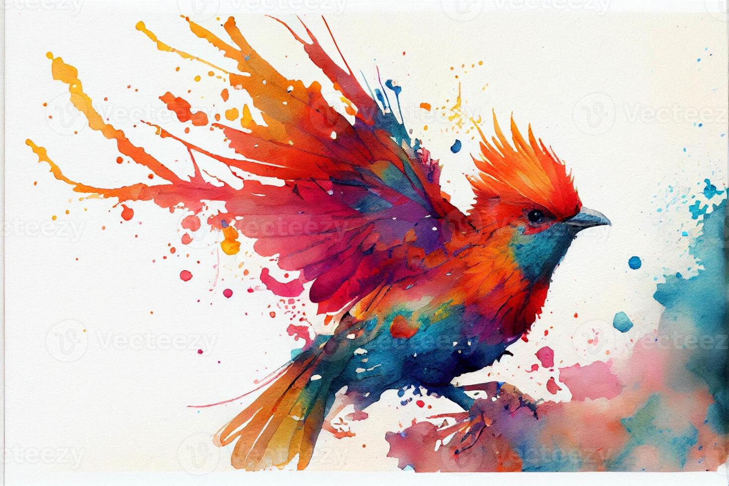 Aquarell Gemälde von ein bunt Vogel auf ein Weiß Hintergrund. generativ ai. foto