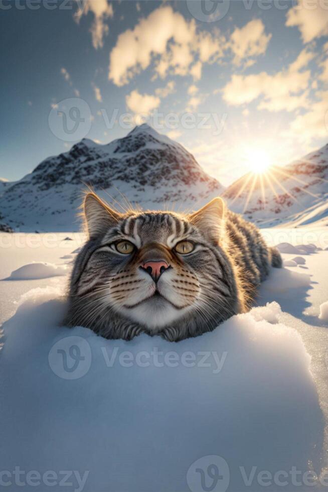 Katze Das ist Verlegung im das Schnee. generativ ai. foto