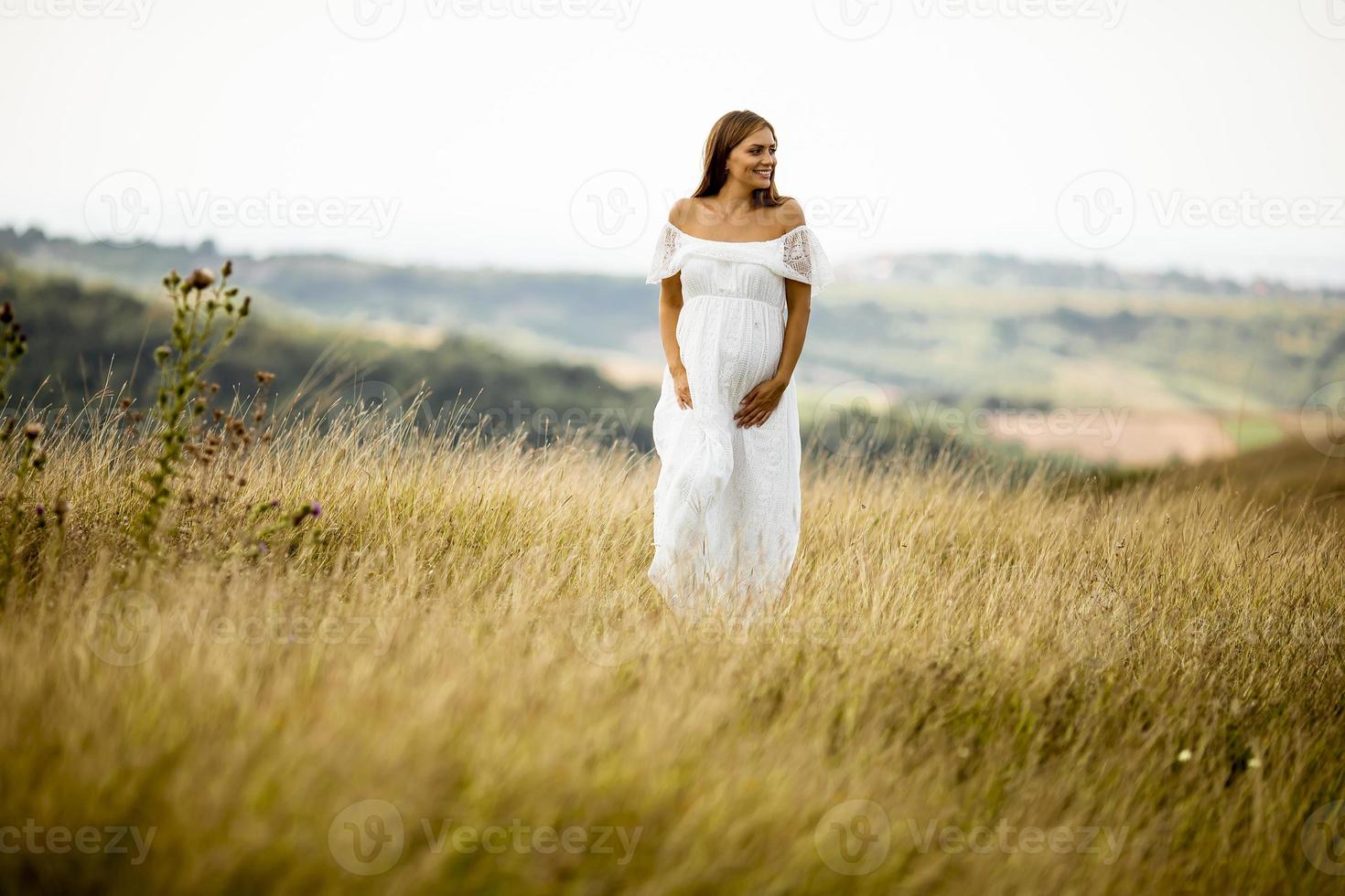 junge schwangere Frau auf dem Feld foto