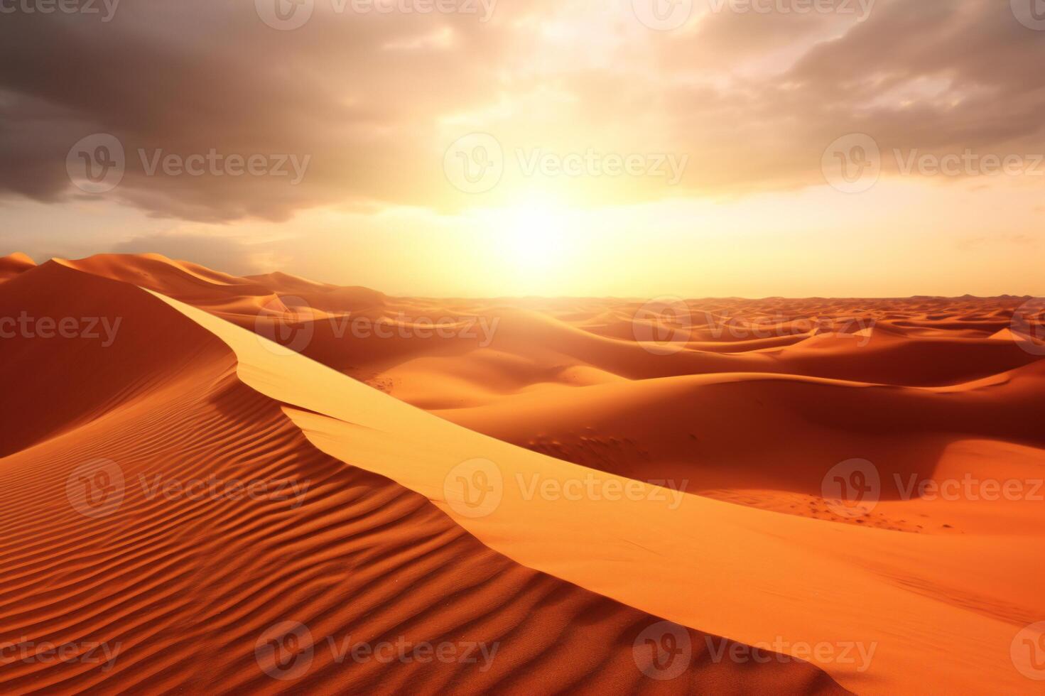 das schön Sand Düne Wüste Landschaft und Sonnenuntergang Hintergrund. generativ ai foto