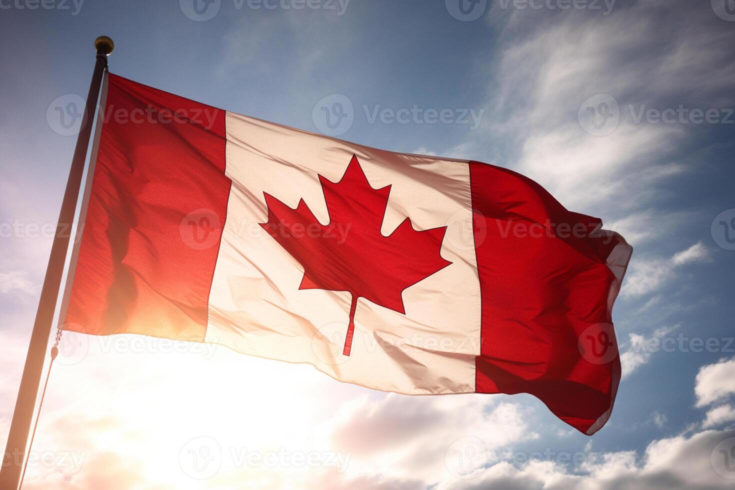 frohlockend Tribut, kanadisch Flagge entfaltet sich, ein Leuchtfeuer von National Stolz ai generiert foto