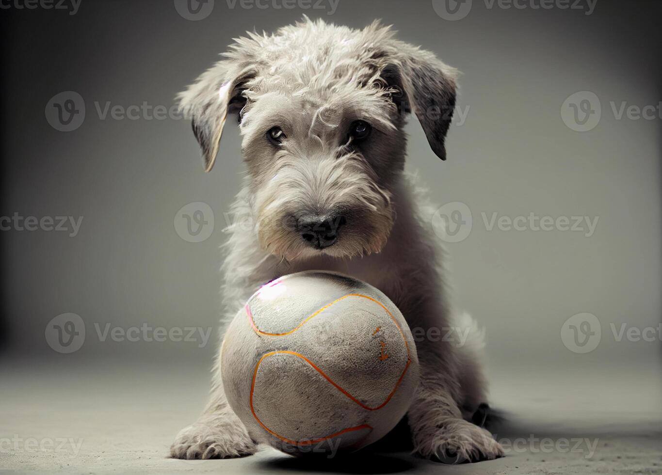 Hund Theaterstücke mit ein Ball. ai generiert foto