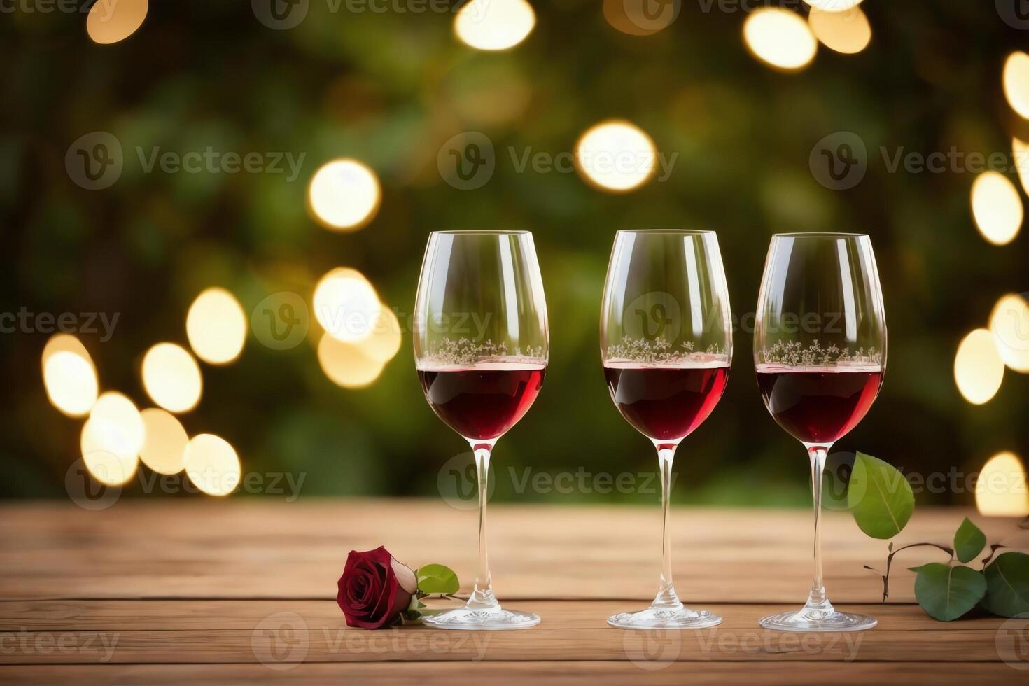 romantisch Rosen und Wein im Bokeh Hintergrund . ai generiert. foto