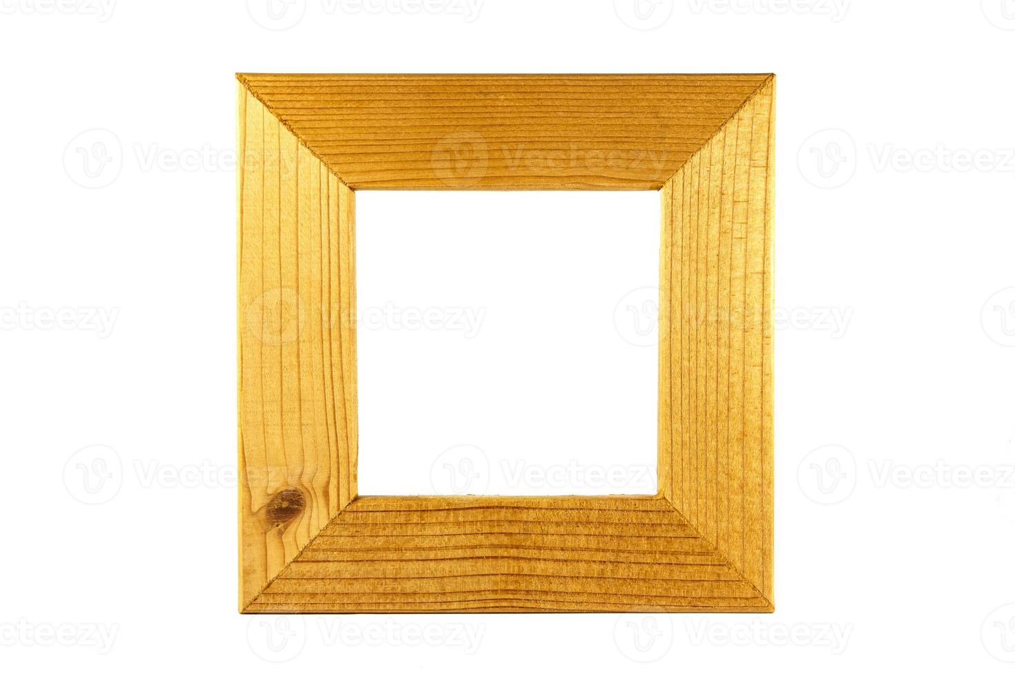 ein Holzquadratrahmen auf weißem Hintergrund lokalisiert foto