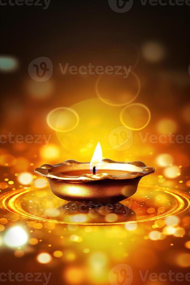 Illustration von Diwali Festival Diya Lampe mit Rangoli beim das Unterseite. ai generiert. foto