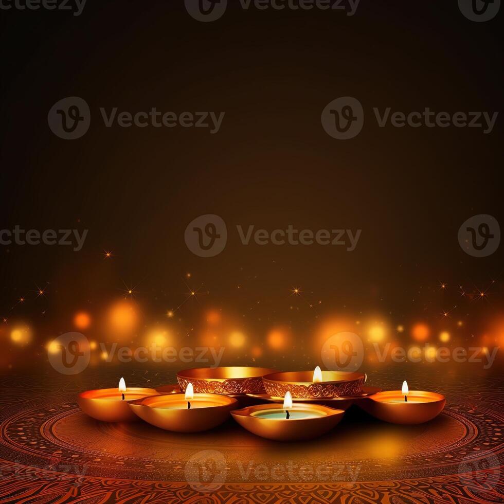 Illustration von Diwali Festival Diya Lampe mit Rangoli beim das Unterseite. ai generiert. foto