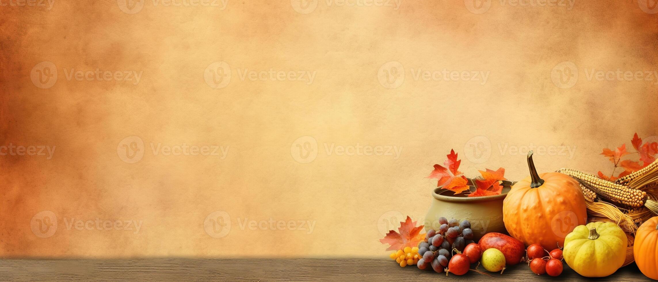 festlich Herbst und glücklich das Erntedankfest Dekor von Kürbisse, Beeren und Blätter. ai generiert. foto