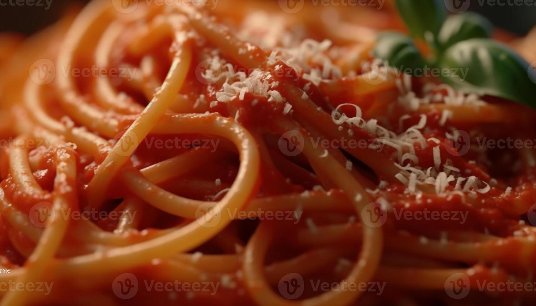 gesund Mittagessen Teller mit hausgemacht Pasta, Tomate Soße, und Parmesan Käse generiert durch ai foto