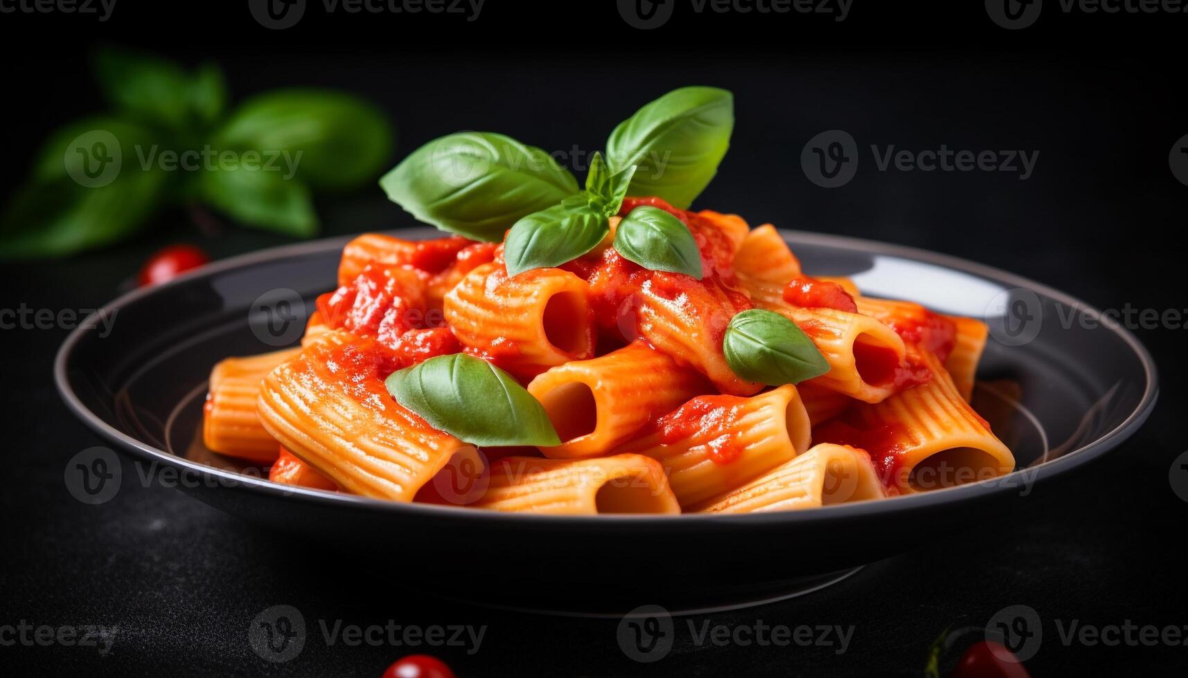 gesund Vegetarier Pasta Mahlzeit mit frisch Tomate und Kraut Soße generiert durch ai foto