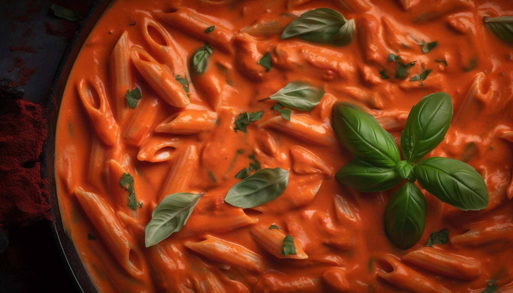 frisch gekocht Gourmet Pasta mit gesund Vegetarier Tomate Soße generiert durch ai foto