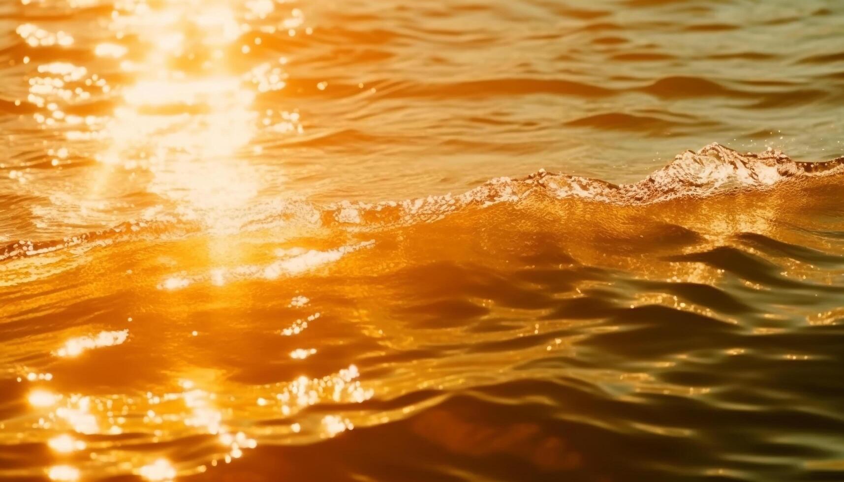 Sonnenuntergang Betrachtung auf Wasser, Welle Muster im still Seelandschaft generiert durch ai foto