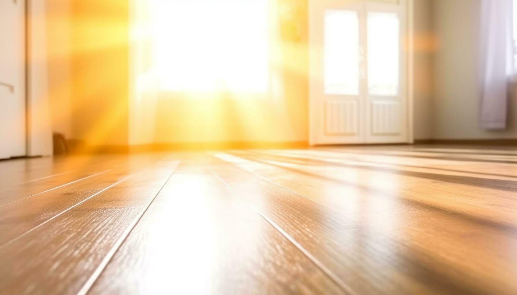 hell Sonnenlicht leuchtet modern Wohnung leeren Leben Zimmer mit Hartholz Bodenbelag generiert durch ai foto