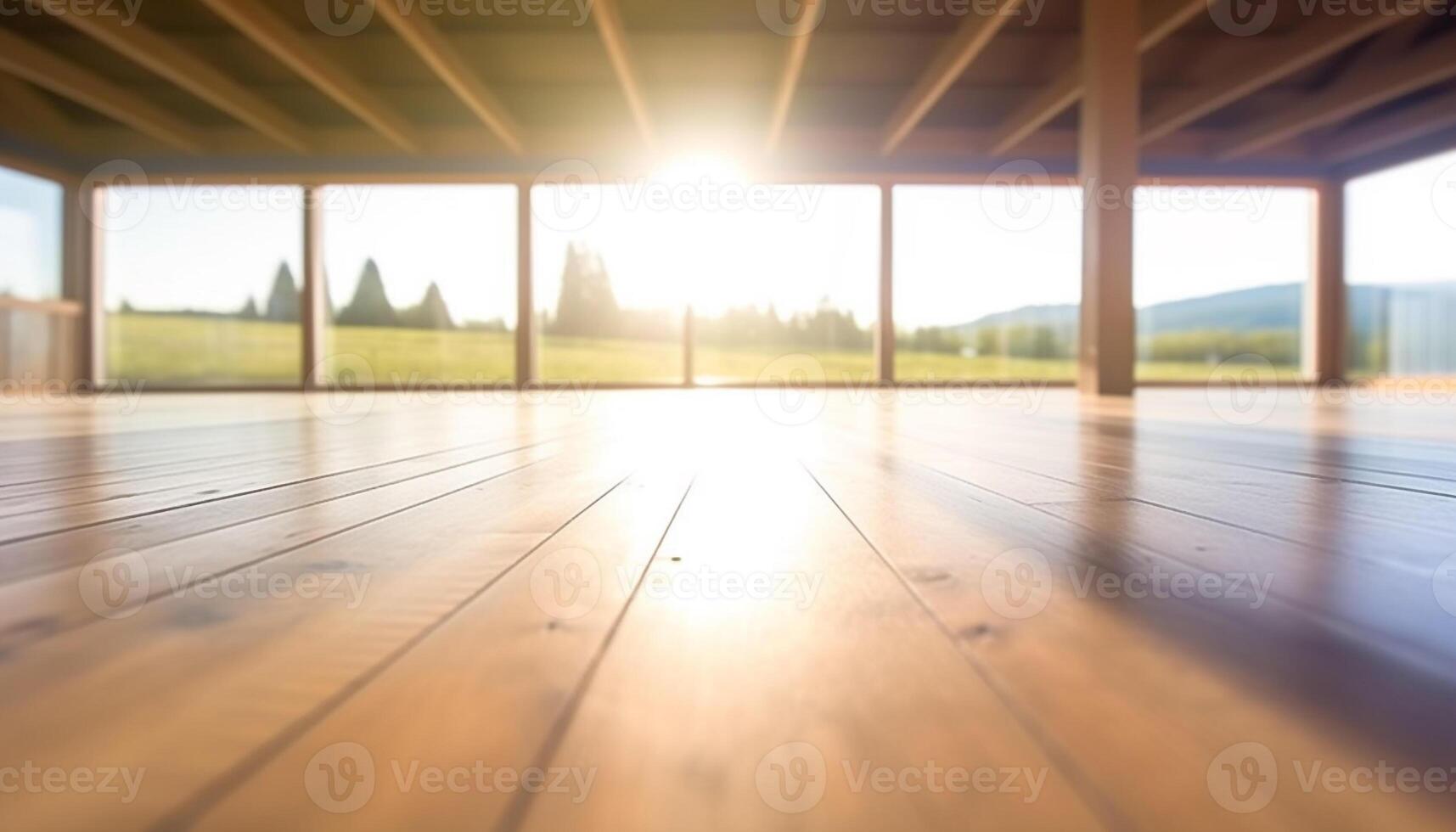 Hartholz Bodenbelag Design drinnen mit Natur Hintergrund und leeren Raum generiert durch ai foto