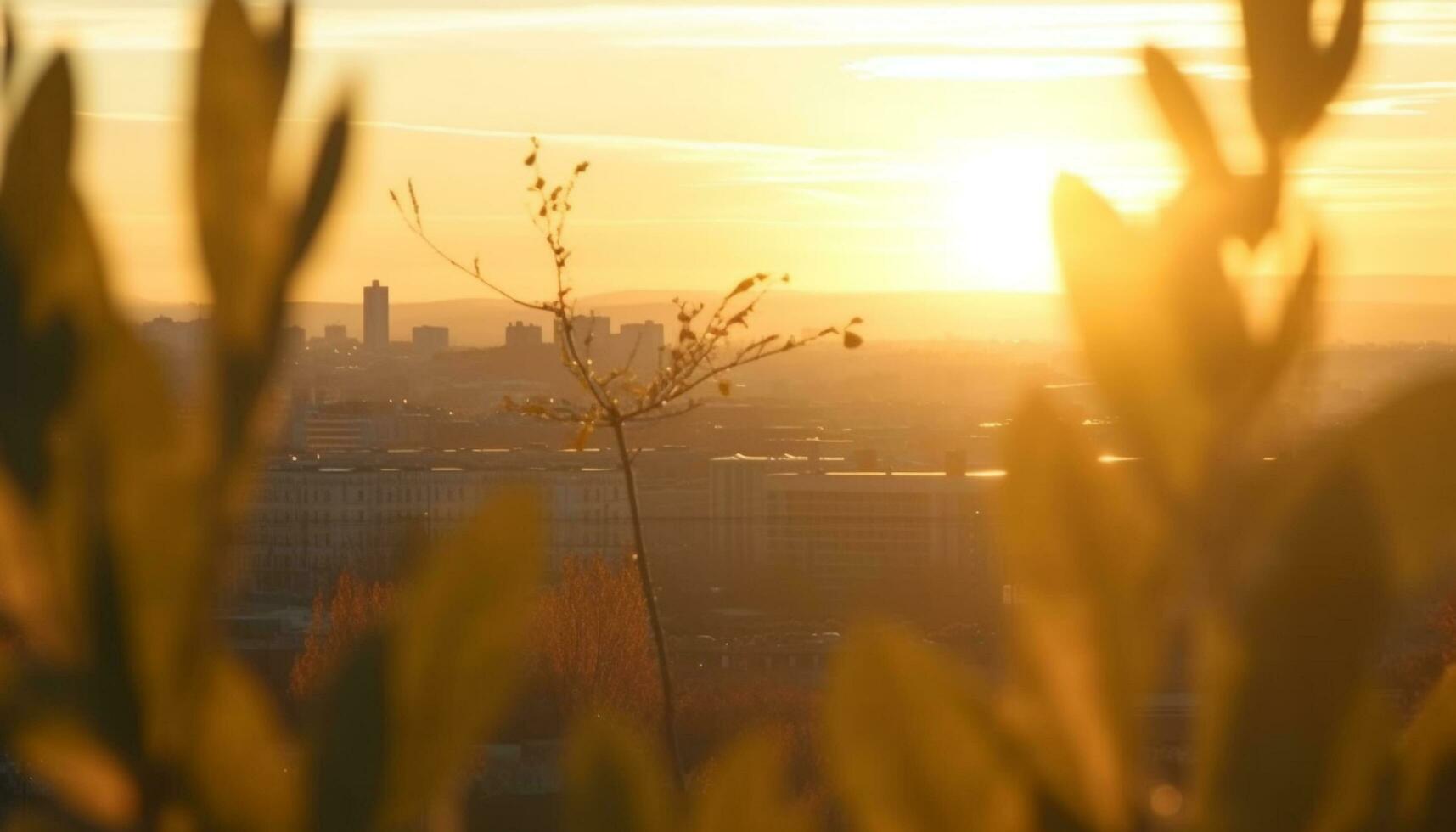 Silhouette Wolkenkratzer gegen städtisch Horizont, ein still Szene beim Dämmerung generiert durch ai foto