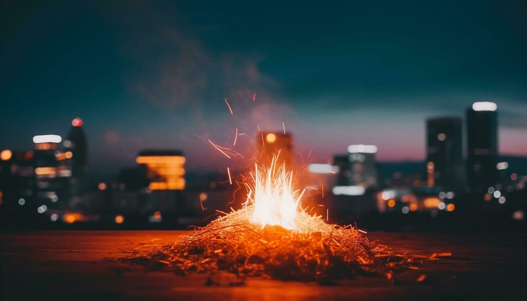 glühend Wolkenkratzer entzünden das Nacht, ein natürlich Inferno im Stadtbild generiert durch ai foto