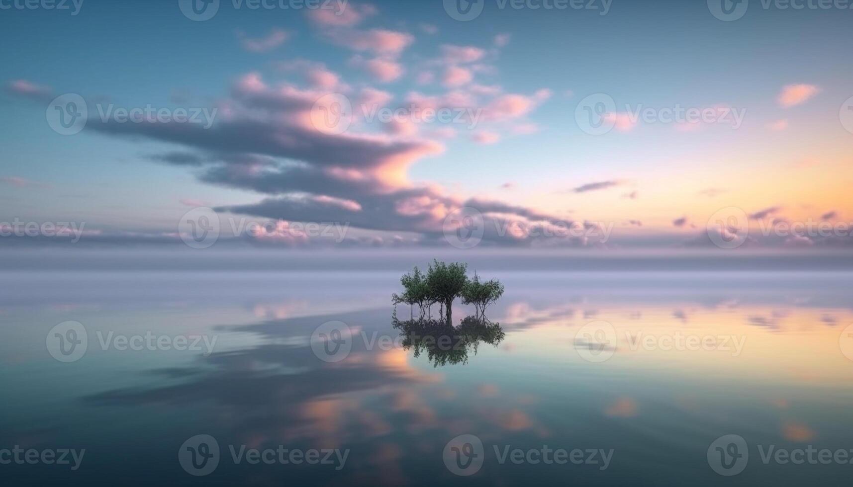 Silhouette von Baum gegen multi farbig Himmel, still Herbst Szene generiert durch ai foto