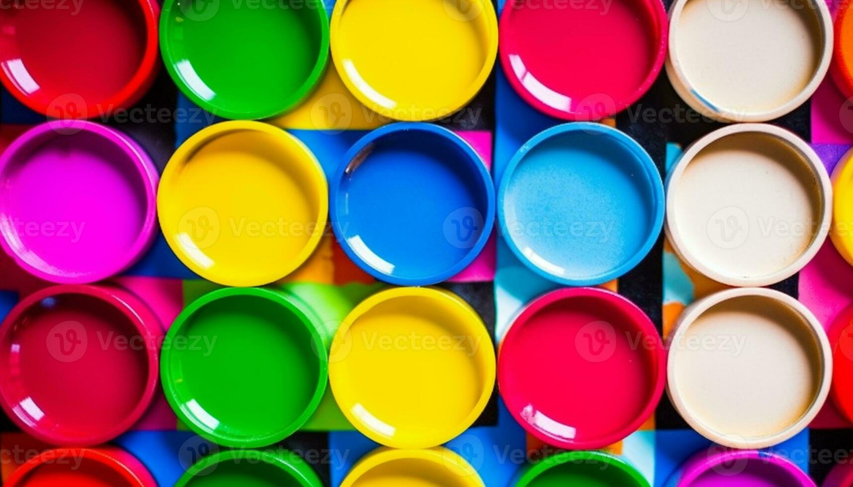 beschwingt farbig Plastik Flaschen vereinbart worden im ein Regenbogen Muster generiert durch ai foto