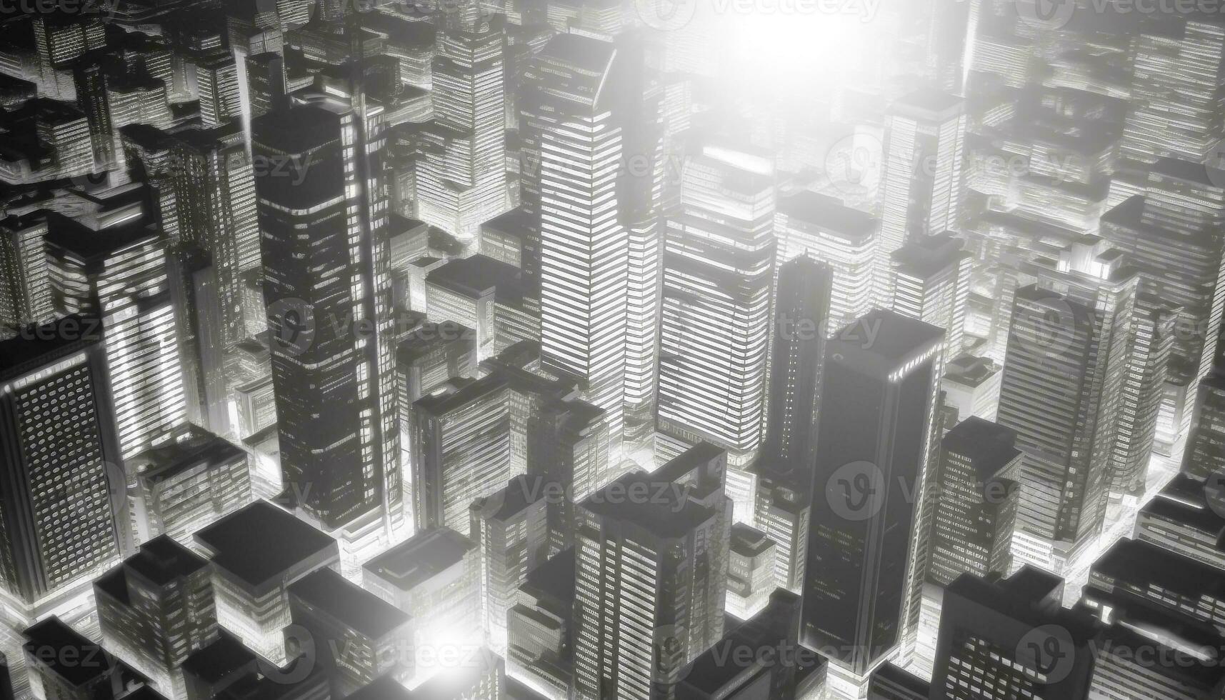 hoch Wolkenkratzer erleuchten das modern Stadt Horizont beim Nacht generiert durch ai foto