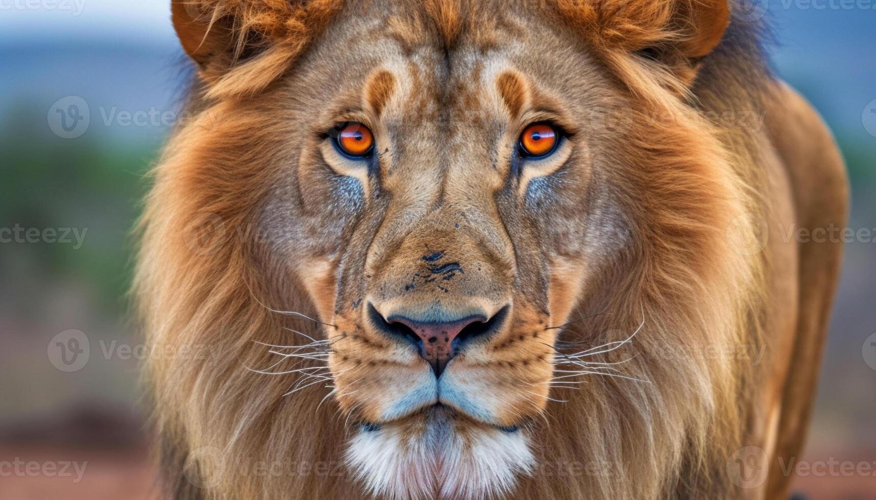 schließen oben Porträt von ein groß katzenartig mit ein majestätisch Mähne generiert durch ai foto