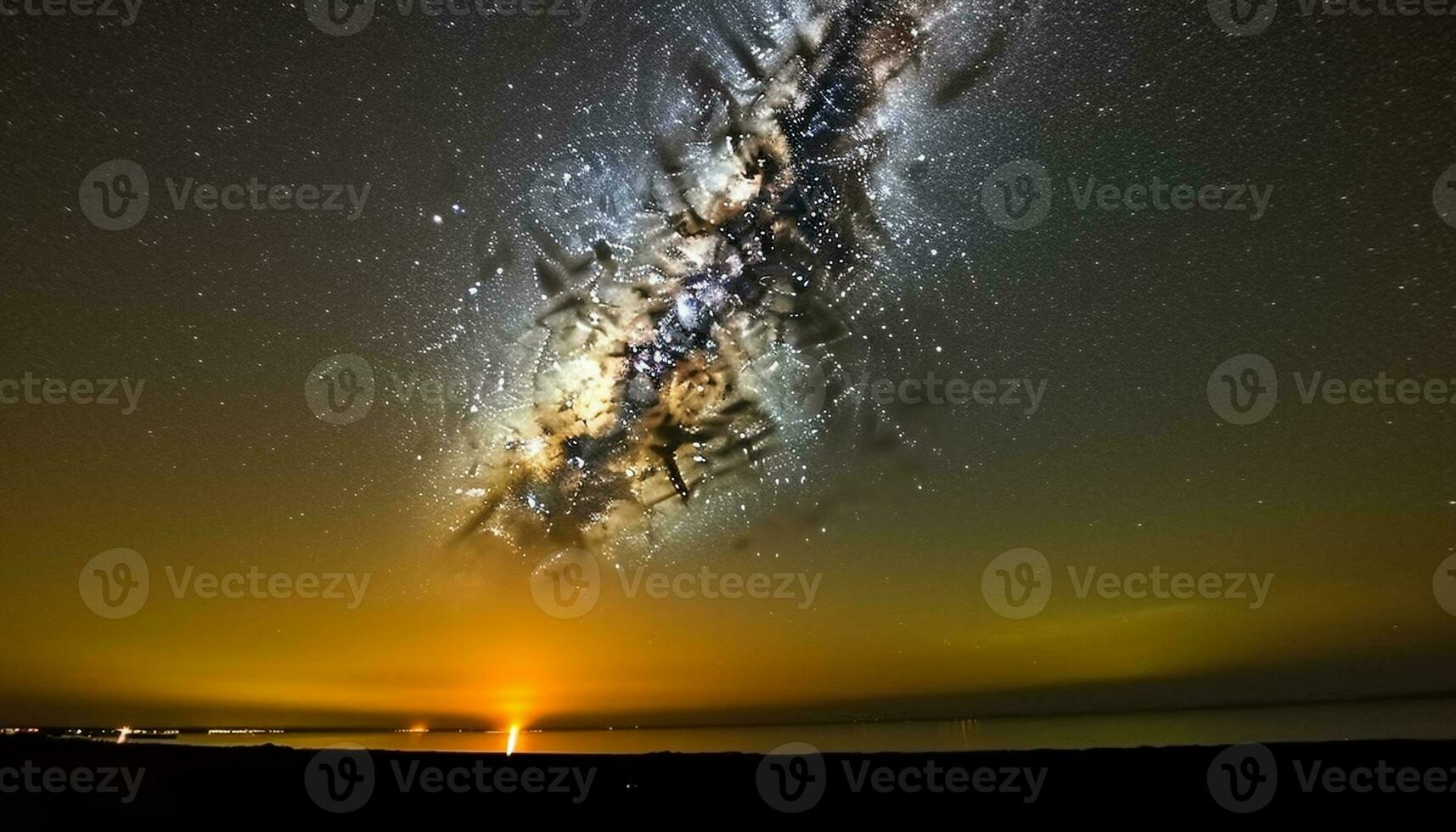Silhouette von Mann Surfen Wellen unter sternenklar milchig Weg Nacht generiert durch ai foto
