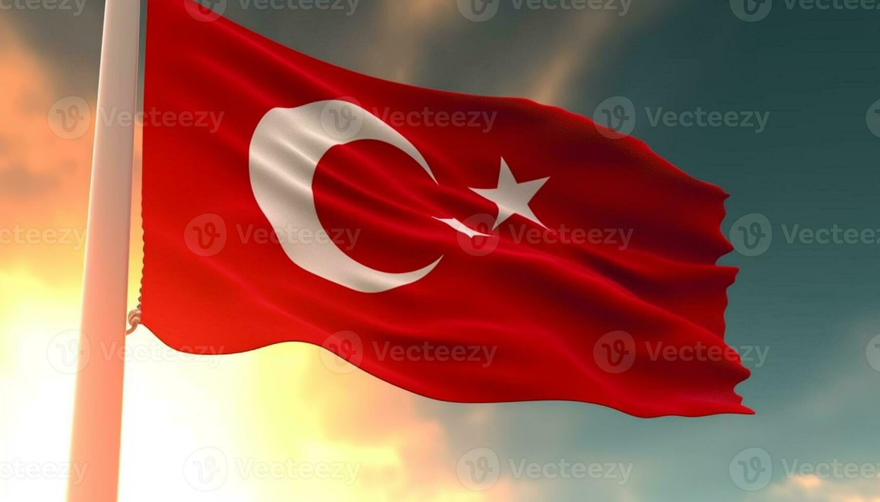 Türkisch Flagge winken majestätisch im das Wind beim Sonnenuntergang Hintergrund generiert durch ai foto