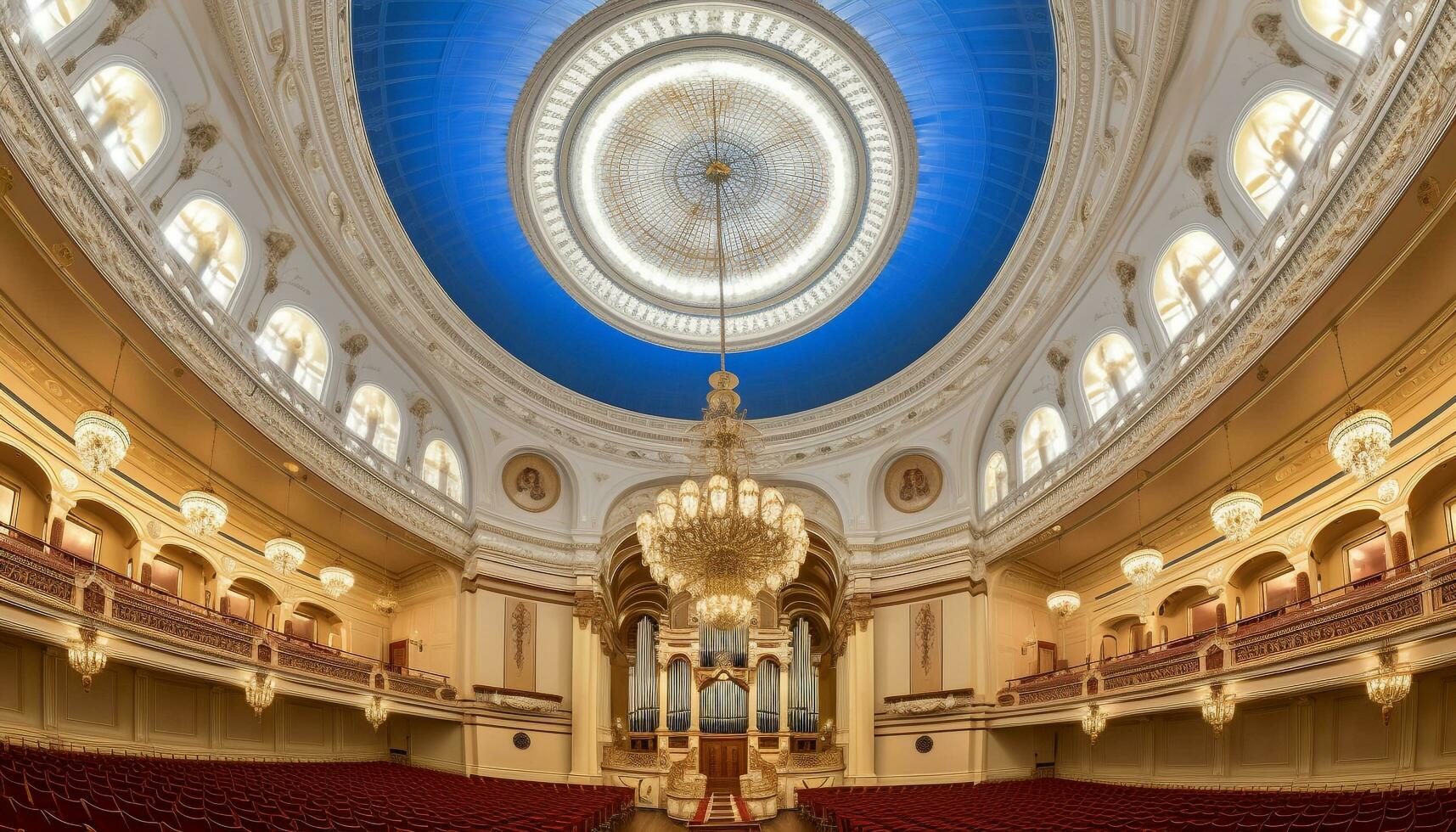 majestätisch Kathedrale Altar beleuchtet durch Blau Decke, symbolisieren Spiritualität generiert durch ai foto