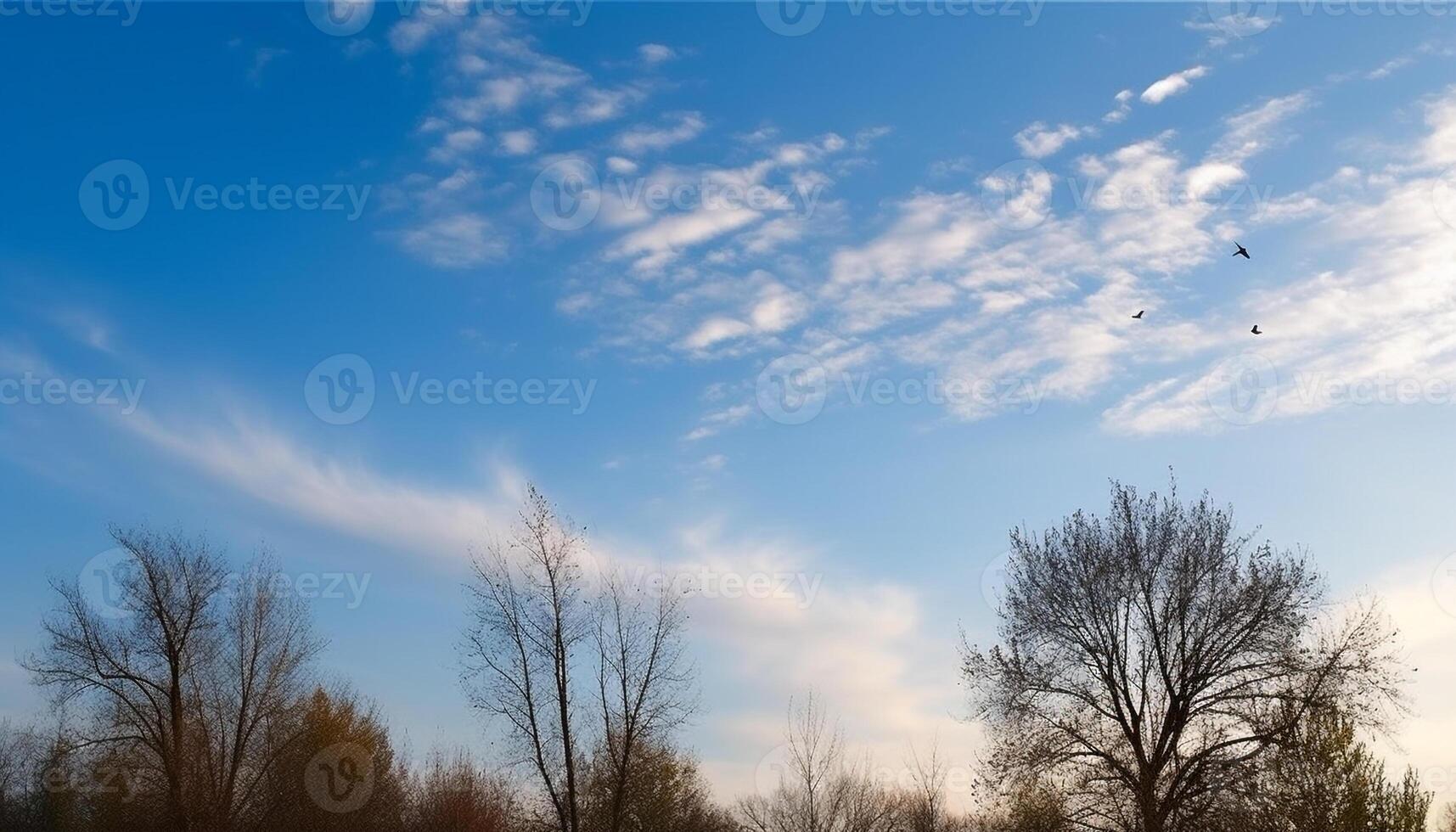 fliegend Flugzeug im klar Himmel Über Winter Wald Landschaft Landschaft generiert durch ai foto