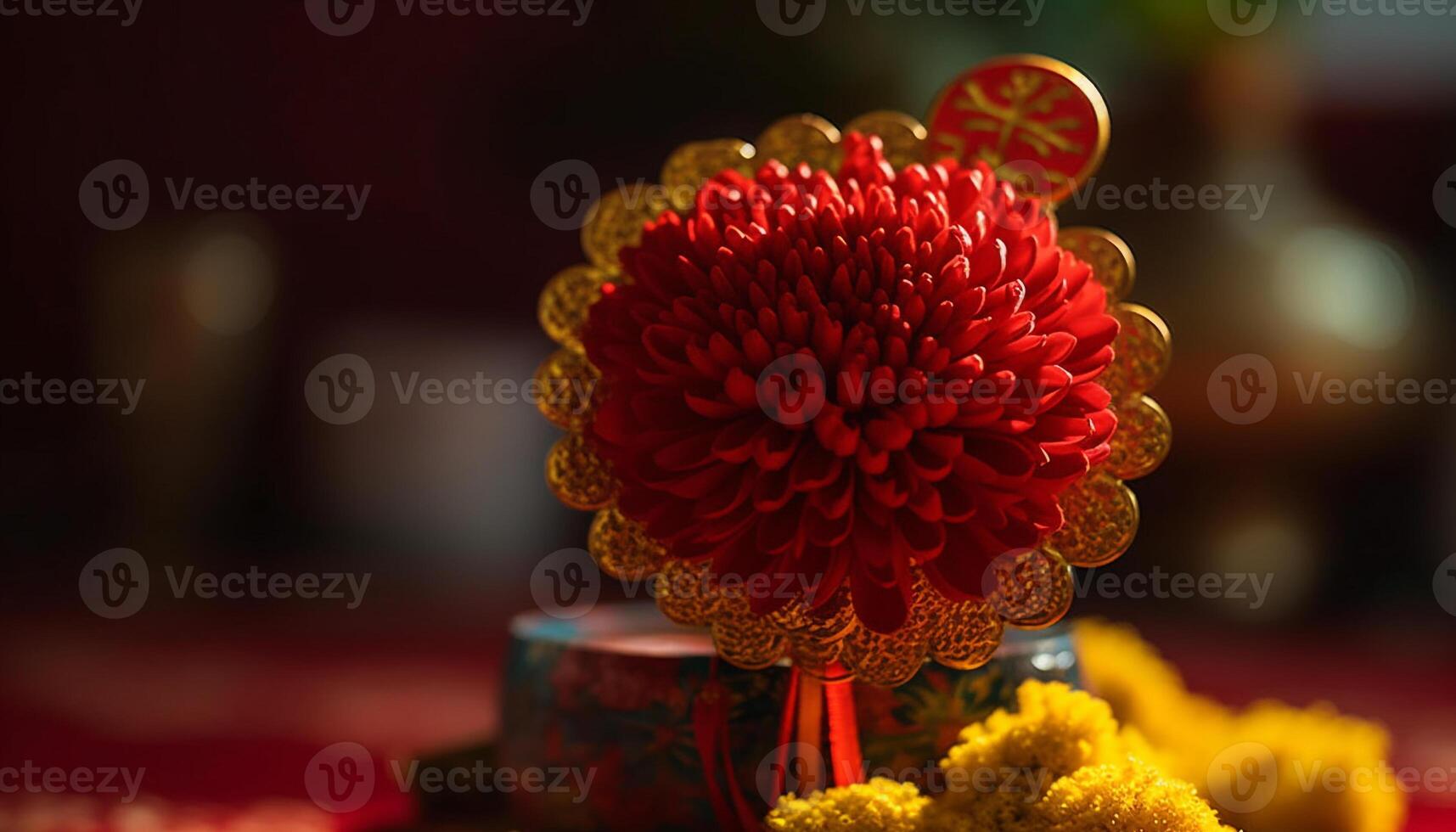 Buddhist Spiritualität symbolisiert im ein Single Gelb Blume Dekoration generiert durch ai foto