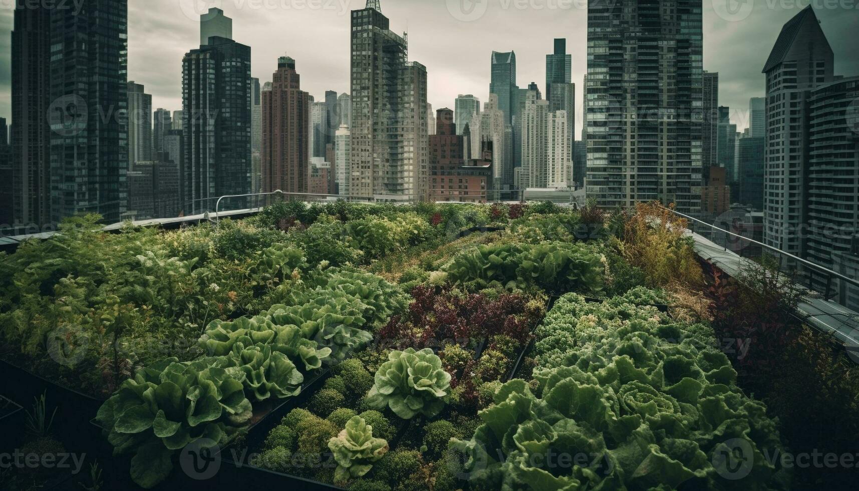 modern Stadt Horizont wächst inmitten Natur Grün Landschaft und die Architektur generiert durch ai foto