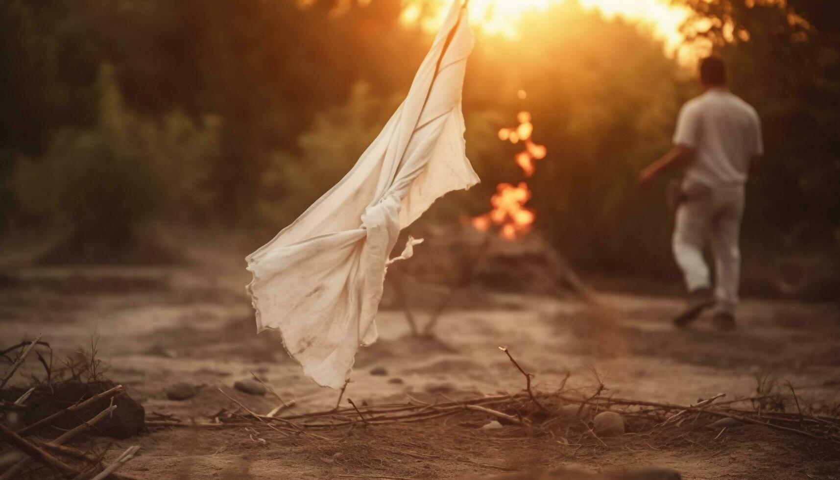 zwei jung Erwachsene genießen ein romantisch Herbst Sonnenuntergang durch Lagerfeuer generiert durch ai foto