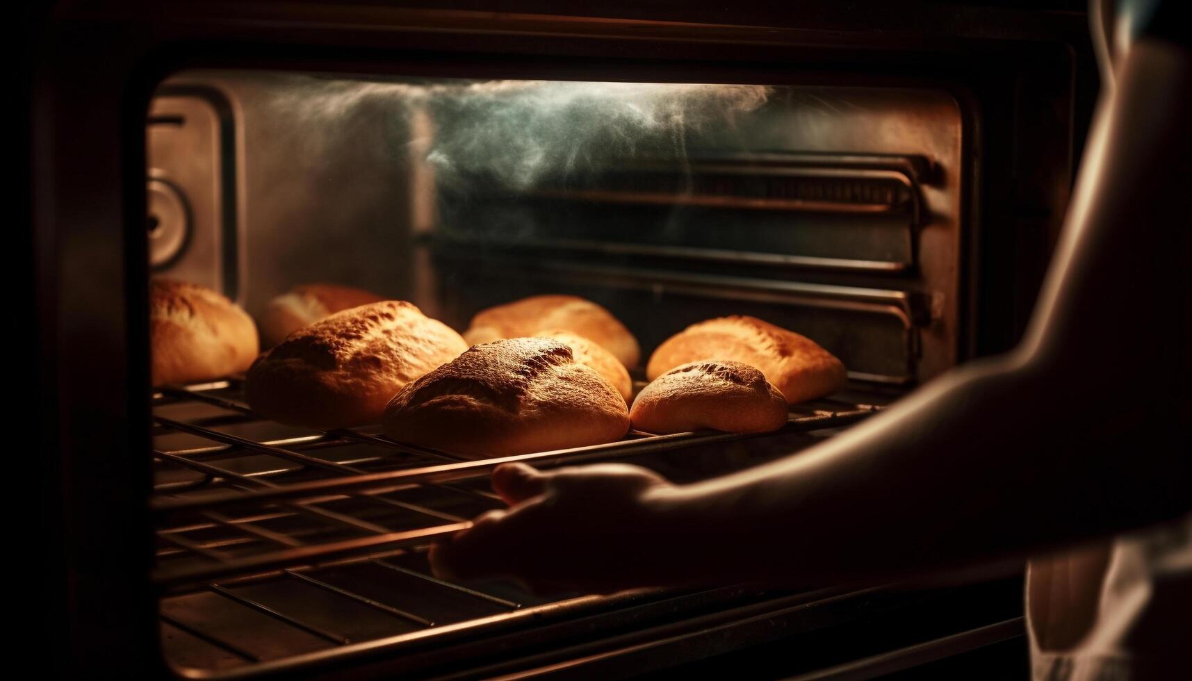 frisch gebacken Stangenbrot, ein Gourmet Snack zum einer Person generiert durch ai foto