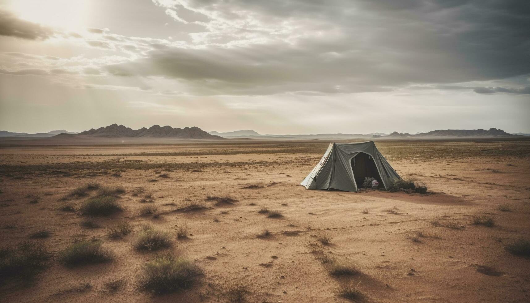 still Sonnenuntergang Über trocken Sandstein Berg Angebot im Fernbedienung Afrika generiert durch ai foto