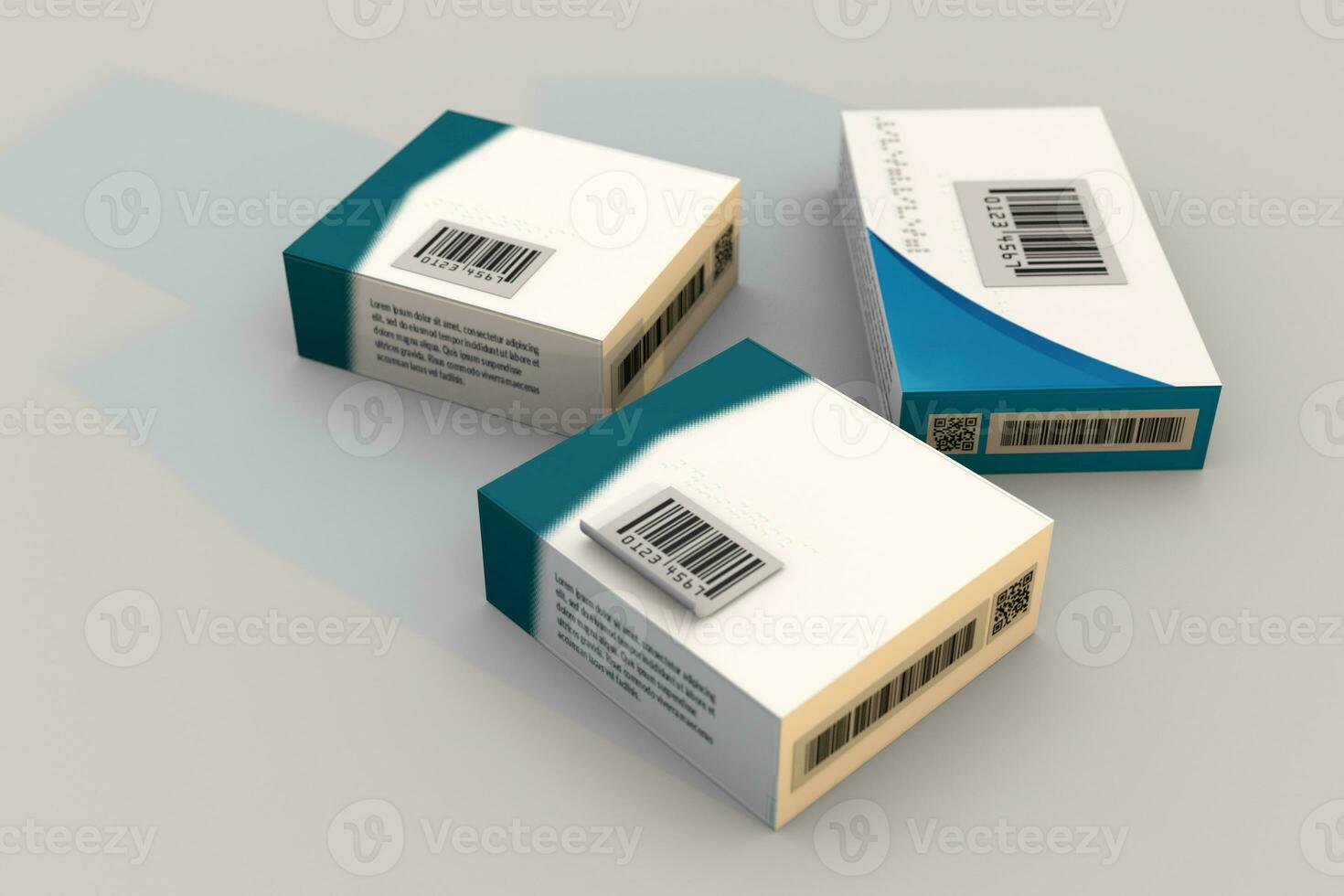 Pharma Serialisierung Konzept mit Pharma Box und Etiketten mit Bar Code foto