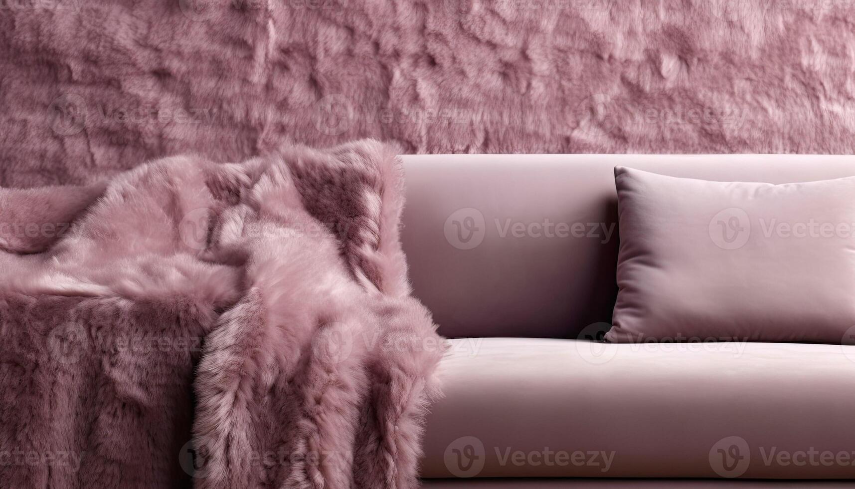 stilvoll mauve Samt Sofa und Sanft Alpaka werfen leer minimalistisch Zimmer Design mit modern Eleganz, Poster Rahmen Vorlage, Kopieren Raum, drucken Raum, Hintergrund , ai generiert foto