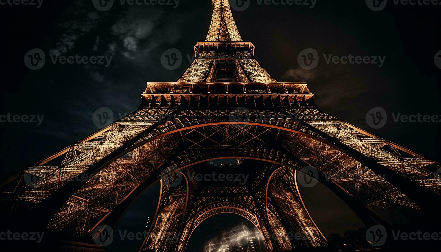 majestätisch Eiffel Turm leuchtet Paris beim Nacht generiert durch ai foto