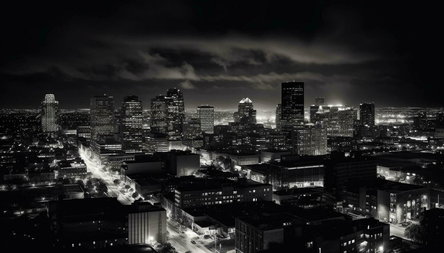 dramatisch Stadtbild beim Dämmerung, schwarz und Weiß generiert durch ai foto