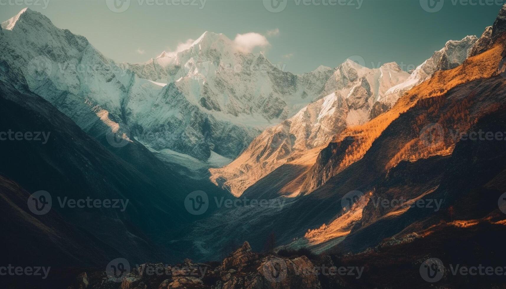 majestätisch Berg Bereich, Panorama- Schönheit im Natur generiert durch ai foto