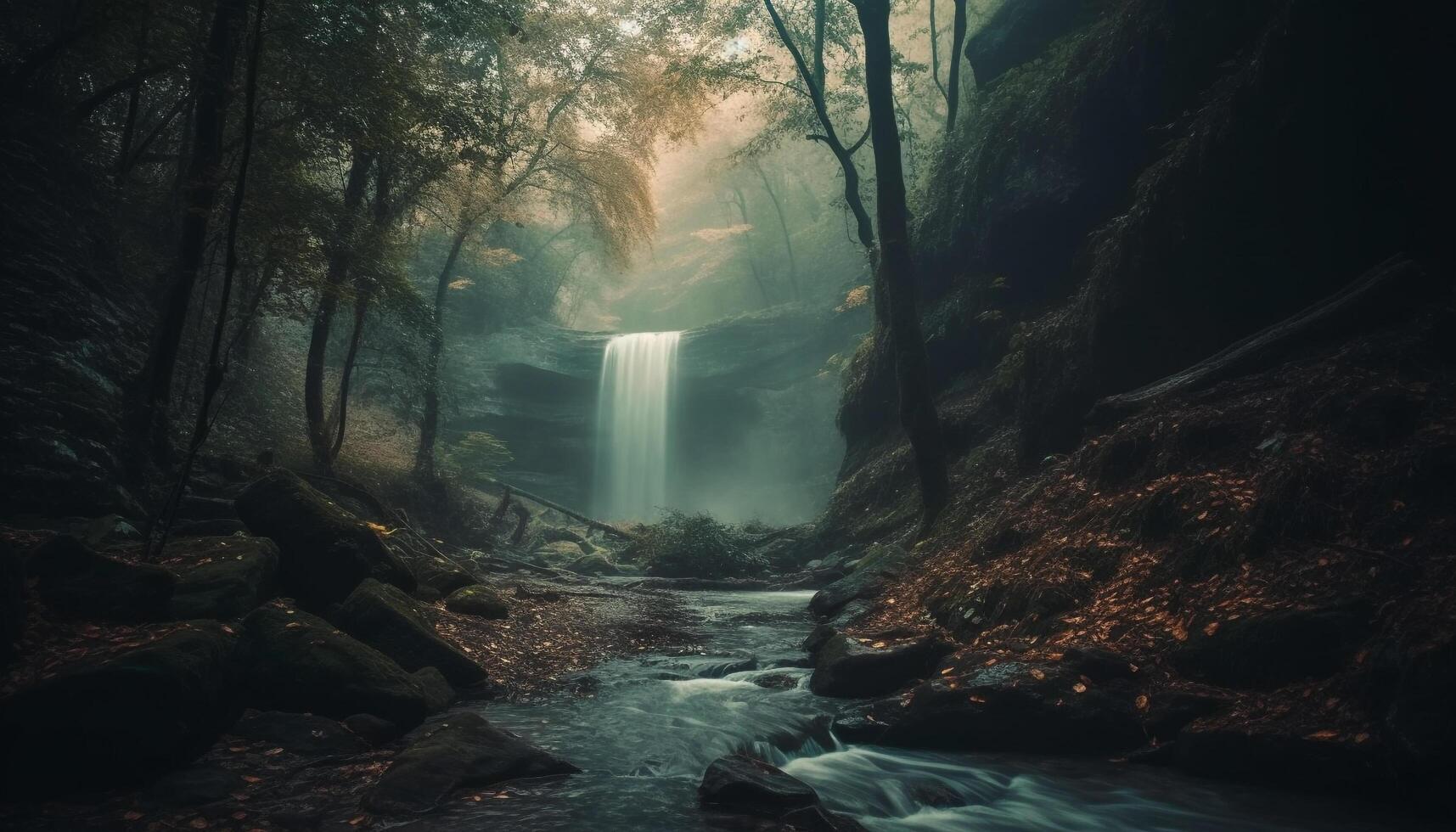 still Szene von fließend Wasser im Wildnis generiert durch ai foto