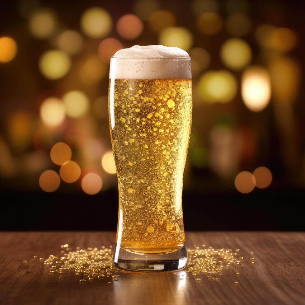 ai generiert ein erfrischend Pint von Bier, Brausetabletten und golden, winkt mit es ist verlockend Aroma und vielversprechend ein Moment von Genuss und Entspannung foto