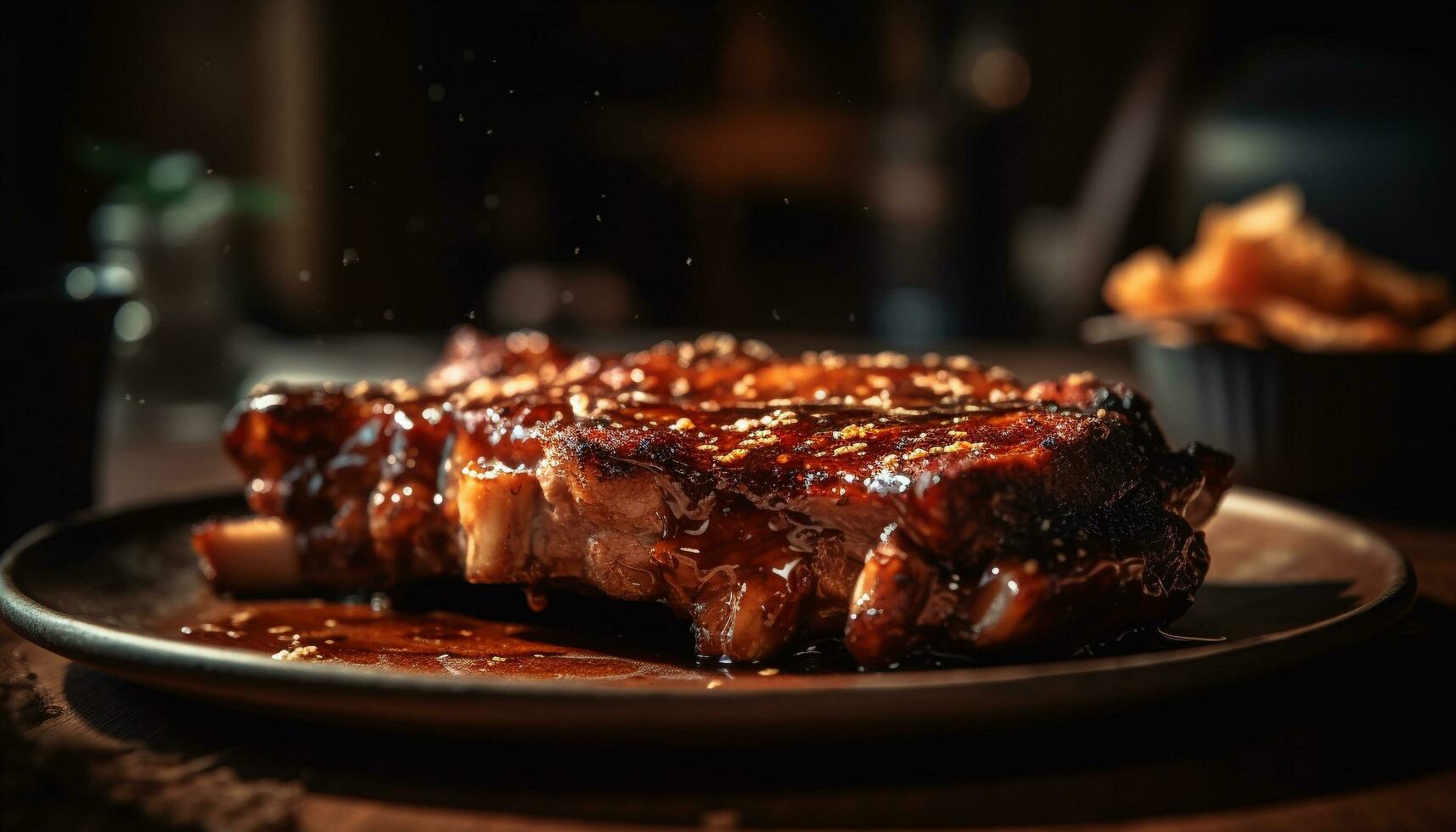 gegrillt Schweinefleisch Filet mit Bohnenkraut Soße draußen generiert durch ai foto