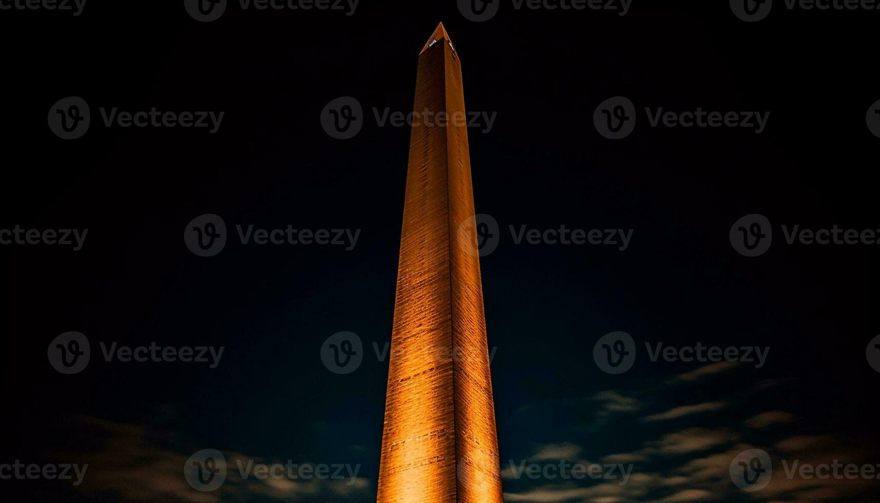 majestätisch Obelisk beleuchtet beim Nacht, symbolisieren Geschichte generiert durch ai foto