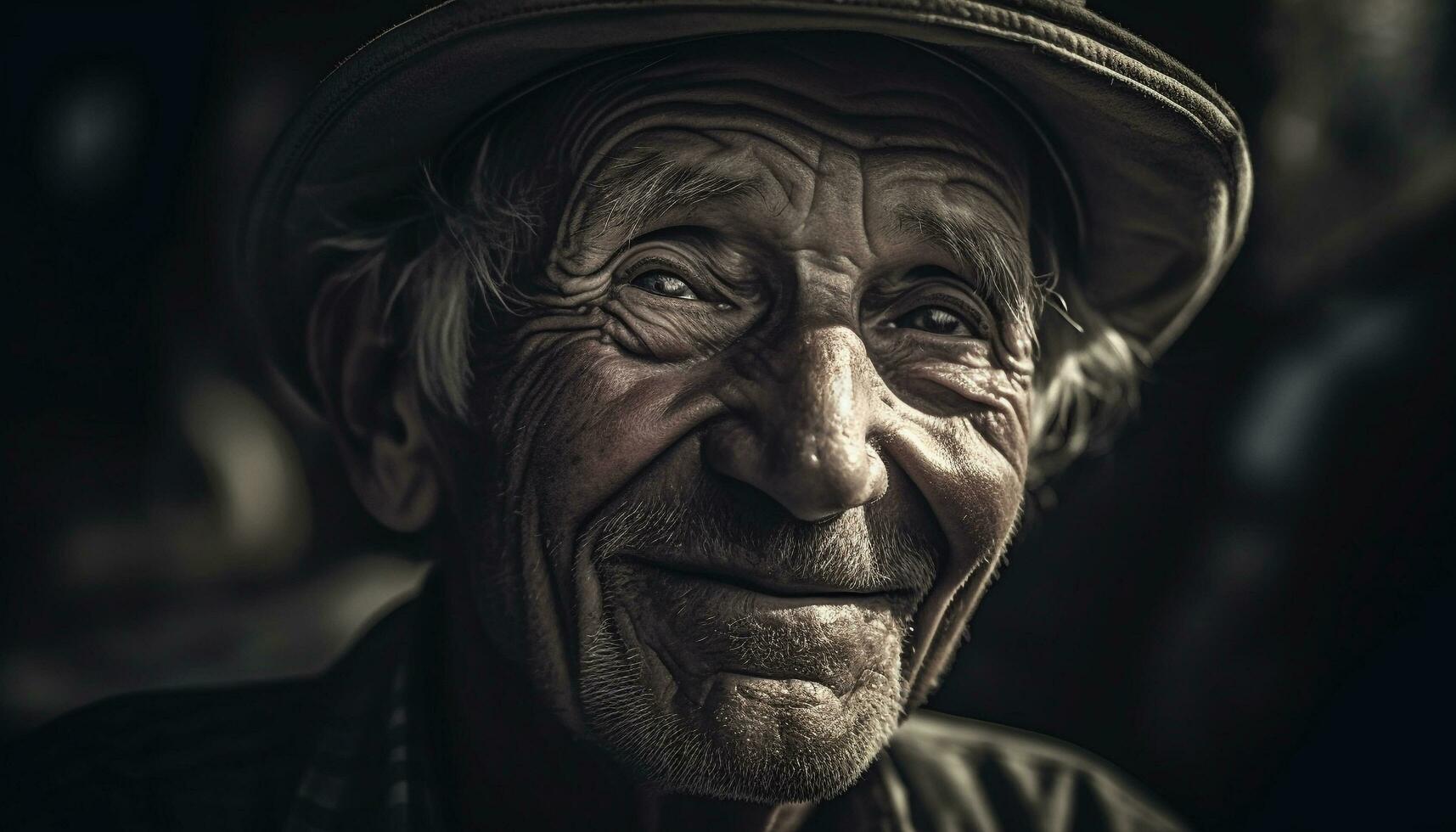 lächelnd Senior Mann mit grau Haar und Bart generiert durch ai foto