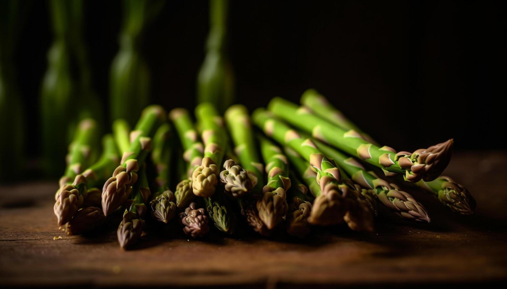 frisch Spargel bündeln gebunden oben mit Zeichenfolge generiert durch ai foto