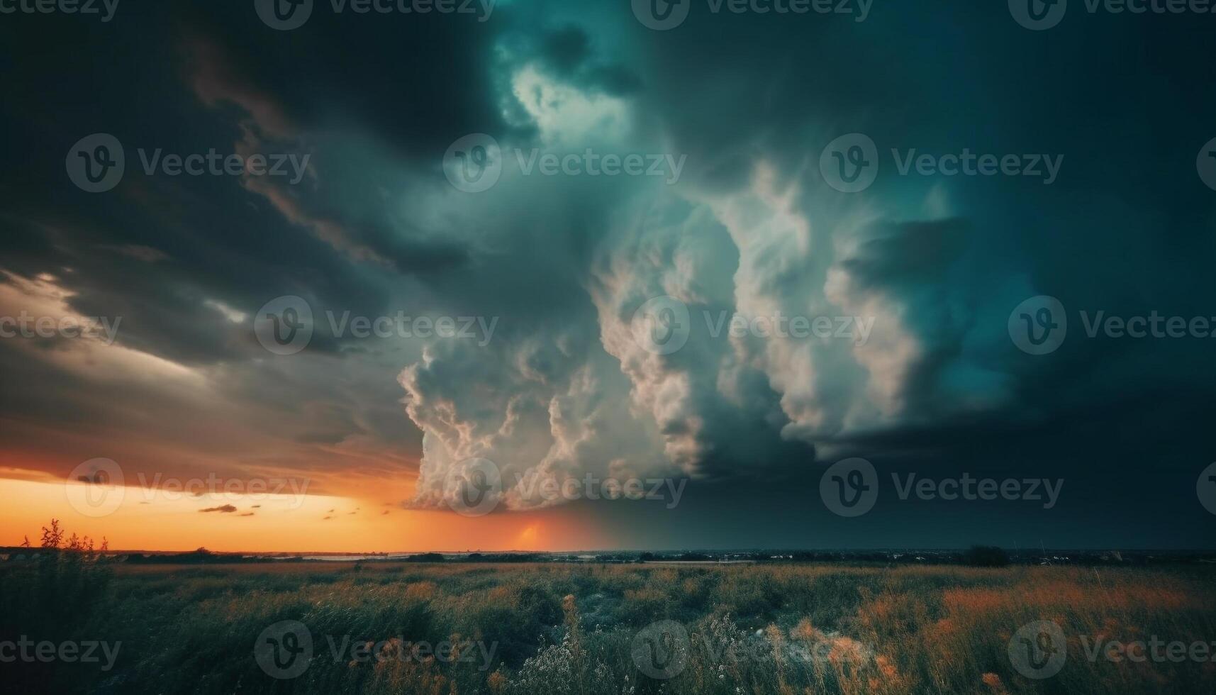 Silhouette von Bäume gegen launisch Himmel beim Dämmerung generiert durch ai foto