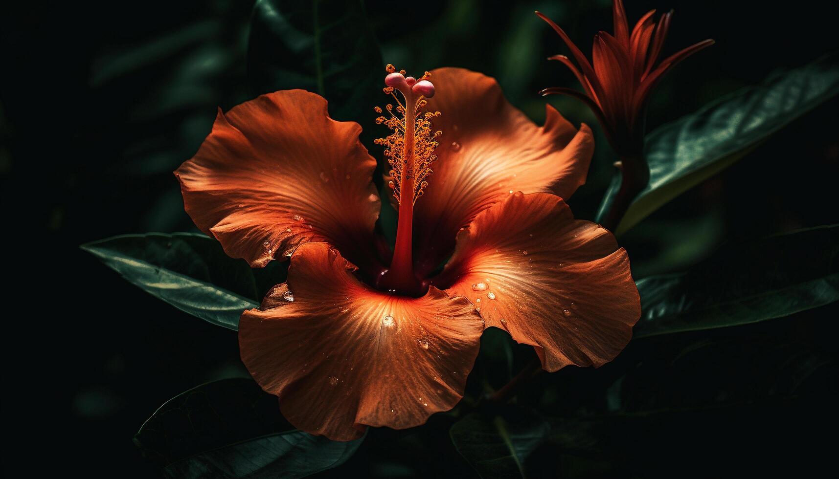 beschwingt Hibiskus Blüte, multi farbig Blütenblätter, tropisch Klima generiert durch ai foto