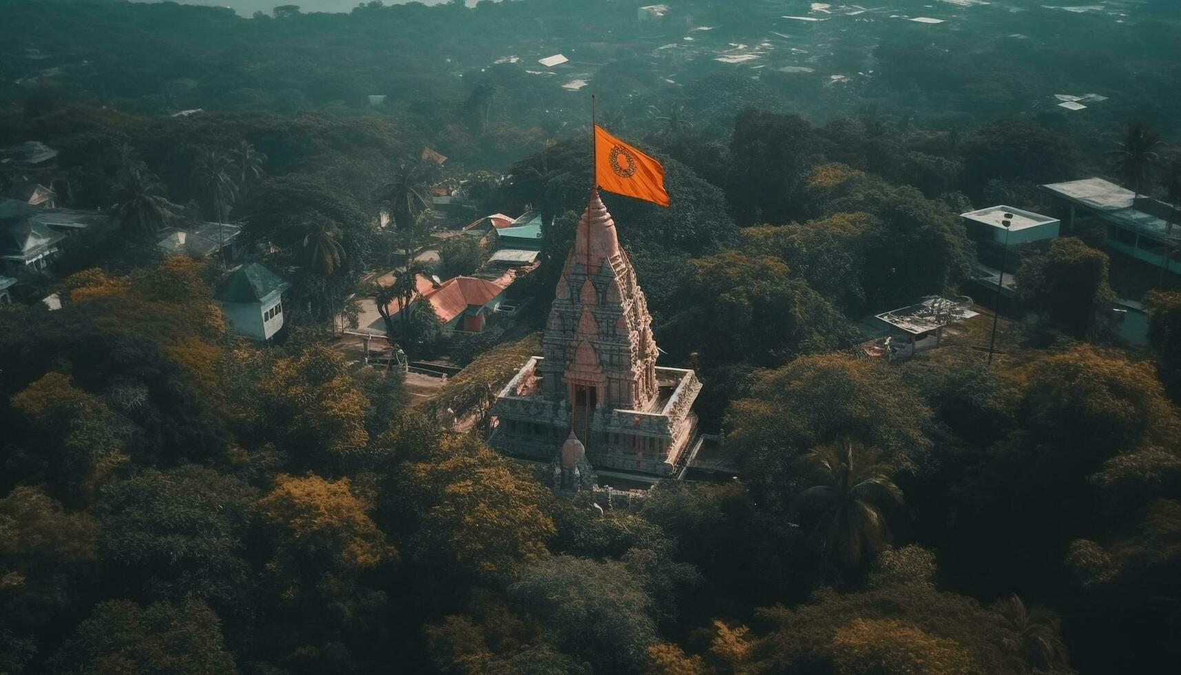 Antenne Aussicht von uralt Pagode beim Dämmerung generiert durch ai foto