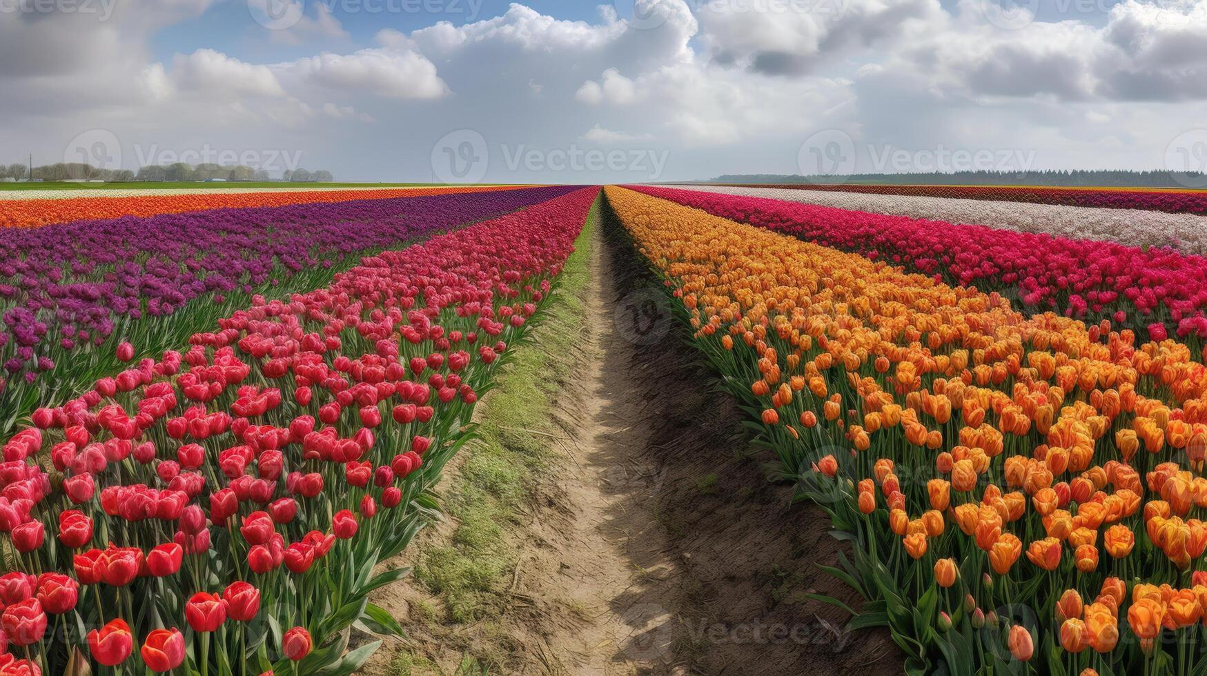 bunt öffnen Feld mit schön Tulpen. generativ ai foto