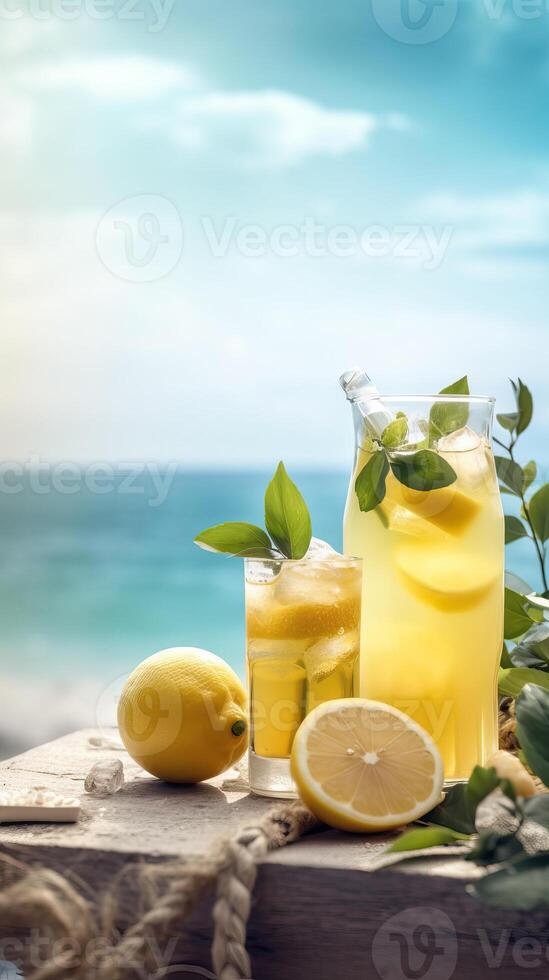 cool frisch hausgemacht Limonade und Zitrone. generativ ai foto