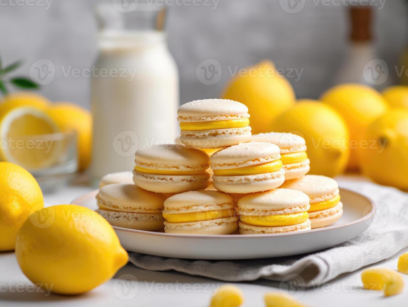 lecker Zitrone hausgemacht Macarons. generativ ai foto